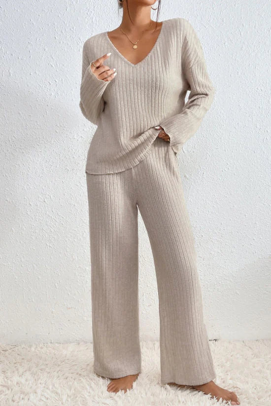 Mirla | Dam Ribbad Tvådelad Loungewear Set-Eva Jonsson