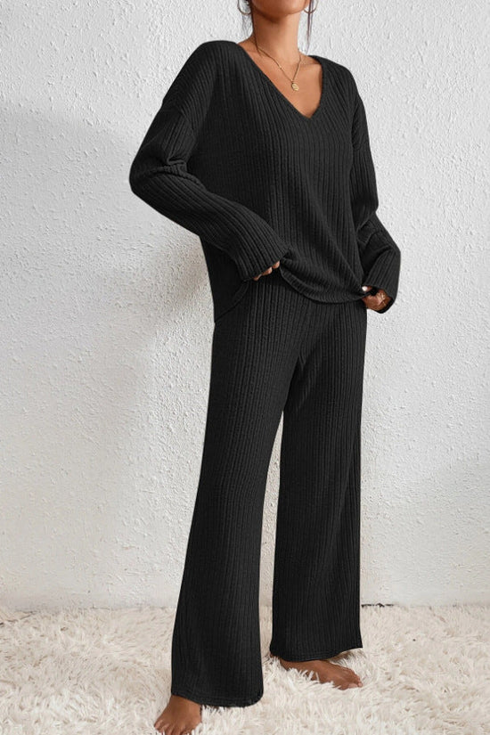 Mirla | Dam Ribbad Tvådelad Loungewear Set-Eva Jonsson