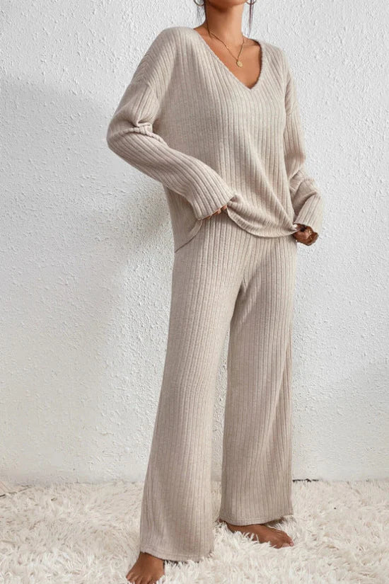 Mirla | Dam Ribbad Tvådelad Loungewear Set-Eva Jonsson