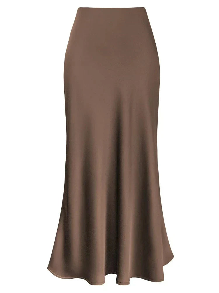 Mirla | Dam Satin Silke Kjolar Sommar Vår Koreansk Mode Kläder Kontor Damer Långa Kjolar Elegant Svart Maxi Kjolar för Damer-Eva Jonsson