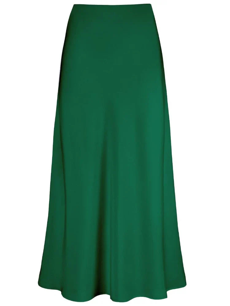 Mirla | Dam Satin Silke Kjolar Sommar Vår Koreansk Mode Kläder Kontor Damer Långa Kjolar Elegant Svart Maxi Kjolar för Damer-Eva Jonsson