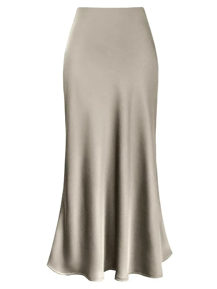 Mirla | Dam Satin Silke Kjolar Sommar Vår Koreansk Mode Kläder Kontor Damer Långa Kjolar Elegant Svart Maxi Kjolar för Damer-Eva Jonsson