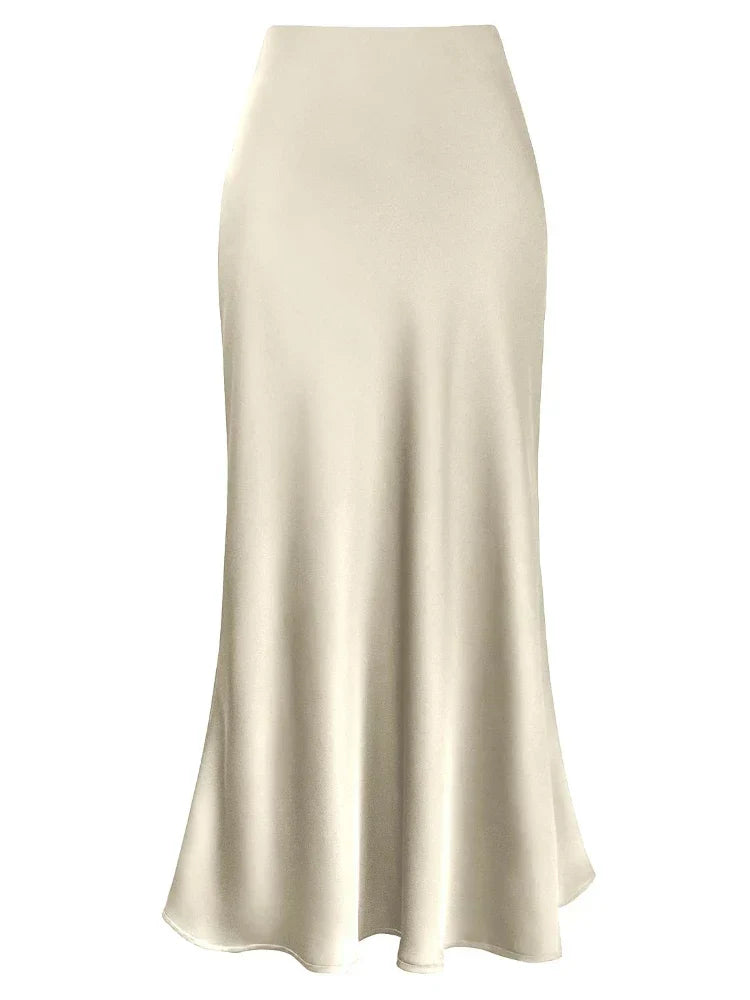 Mirla | Dam Satin Silke Kjolar Sommar Vår Koreansk Mode Kläder Kontor Damer Långa Kjolar Elegant Svart Maxi Kjolar för Damer-Eva Jonsson