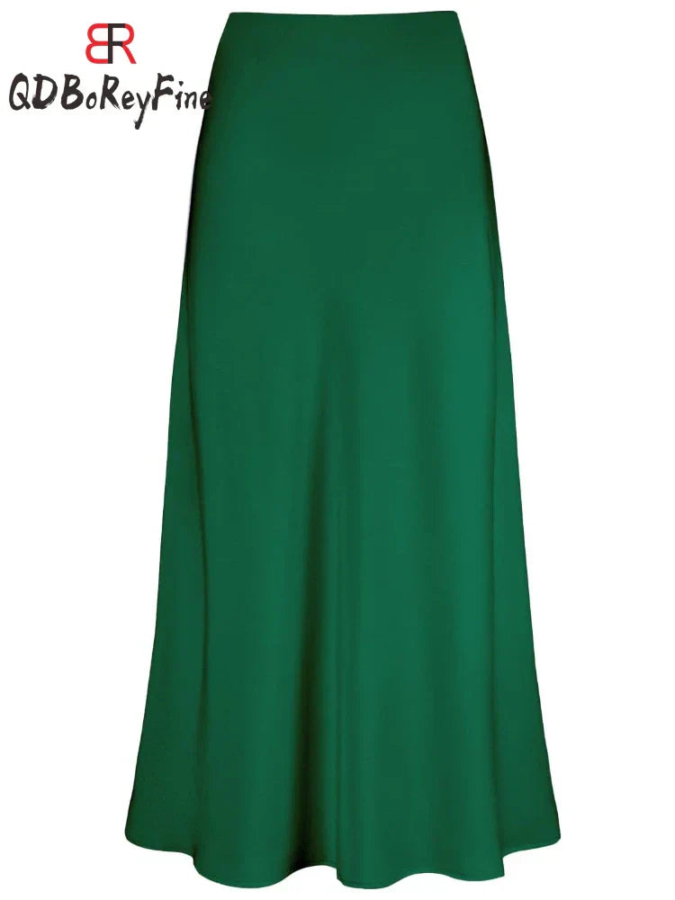 Mirla | Dam Satin Silke Kjolar Sommar Vår Koreansk Mode Kläder Kontor Damer Långa Kjolar Elegant Svart Maxi Kjolar för Damer-Eva Jonsson
