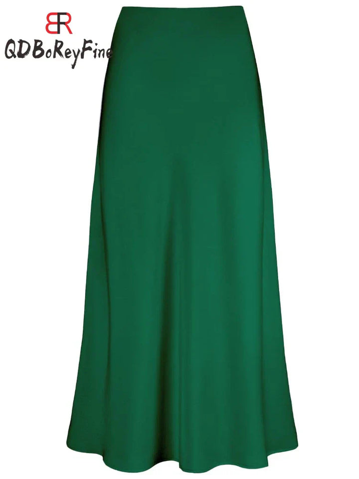 Mirla | Dam Satin Silke Kjolar Sommar Vår Koreansk Mode Kläder Kontor Damer Långa Kjolar Elegant Svart Maxi Kjolar för Damer-Eva Jonsson