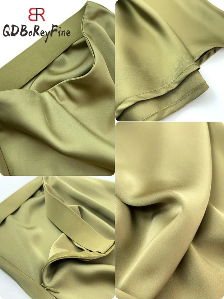 Mirla | Dam Satin Silke Kjolar Sommar Vår Koreansk Mode Kläder Kontor Damer Långa Kjolar Elegant Svart Maxi Kjolar för Damer-Eva Jonsson