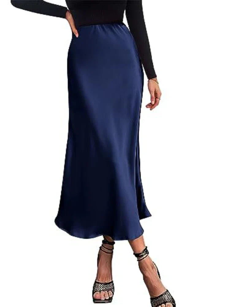 Mirla | Dam Satin Silke Kjolar Sommar Vår Koreansk Mode Kläder Kontor Damer Långa Kjolar Elegant Svart Maxi Kjolar för Damer-Eva Jonsson
