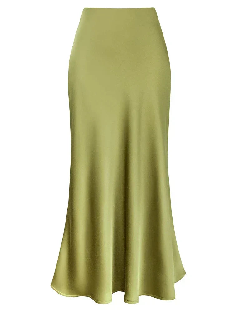 Mirla | Dam Satin Silke Kjolar Sommar Vår Koreansk Mode Kläder Kontor Damer Långa Kjolar Elegant Svart Maxi Kjolar för Damer-Eva Jonsson