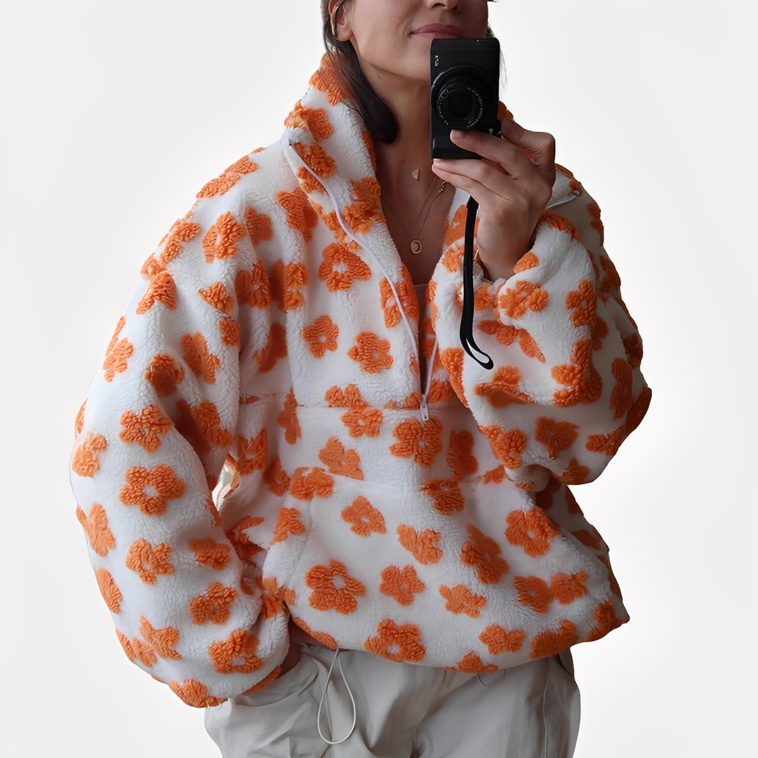 Mirla | Dam-Sherpa-Tröja med Stiligt Blommönster-Eva Jonsson