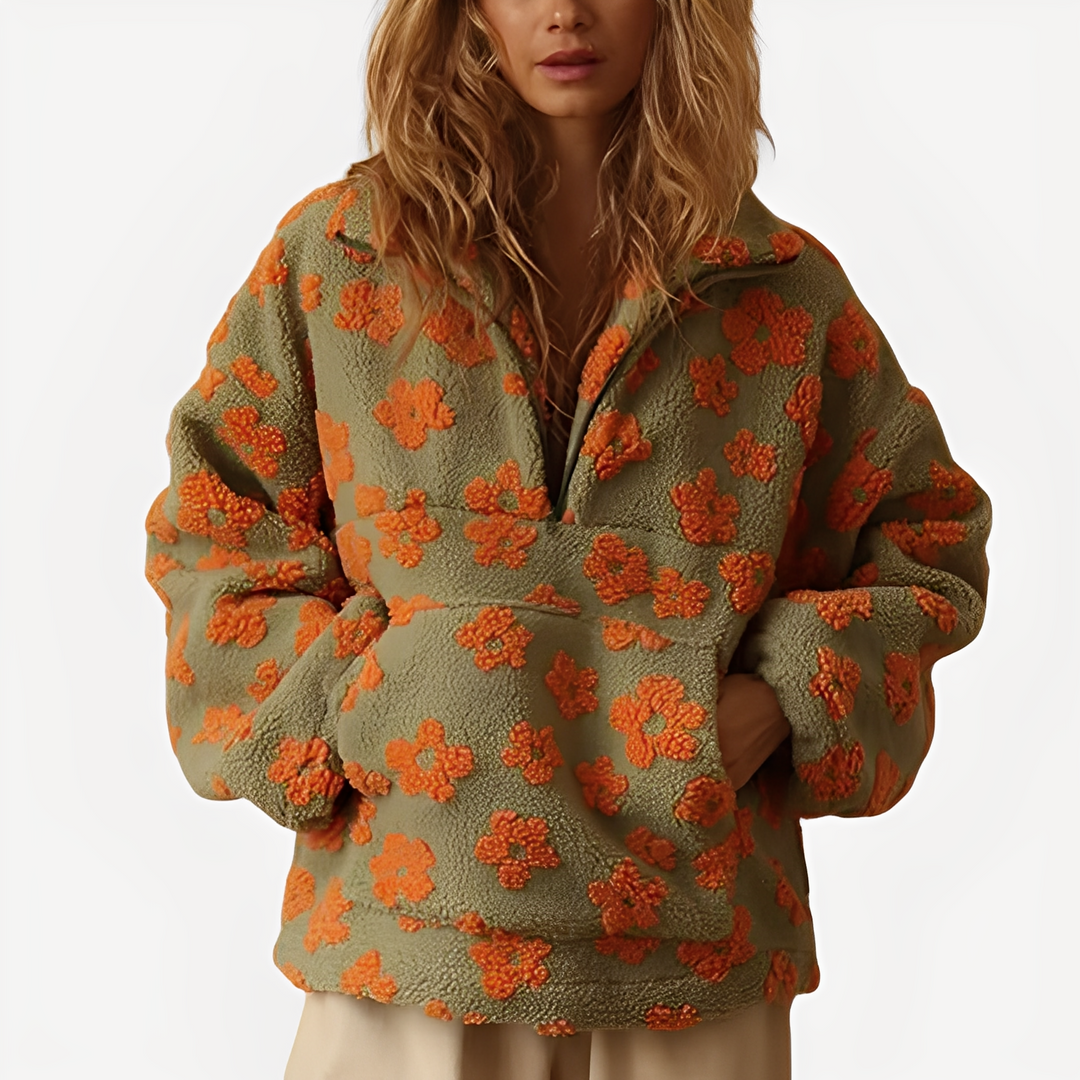 Mirla | Dam-Sherpa-Tröja med Stiligt Blommönster-Eva Jonsson