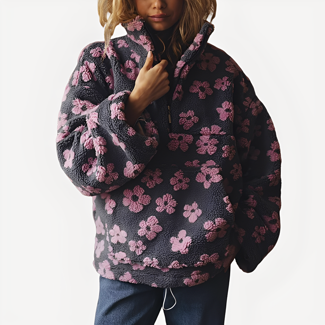 Mirla | Dam-Sherpa-Tröja med Stiligt Blommönster-Eva Jonsson