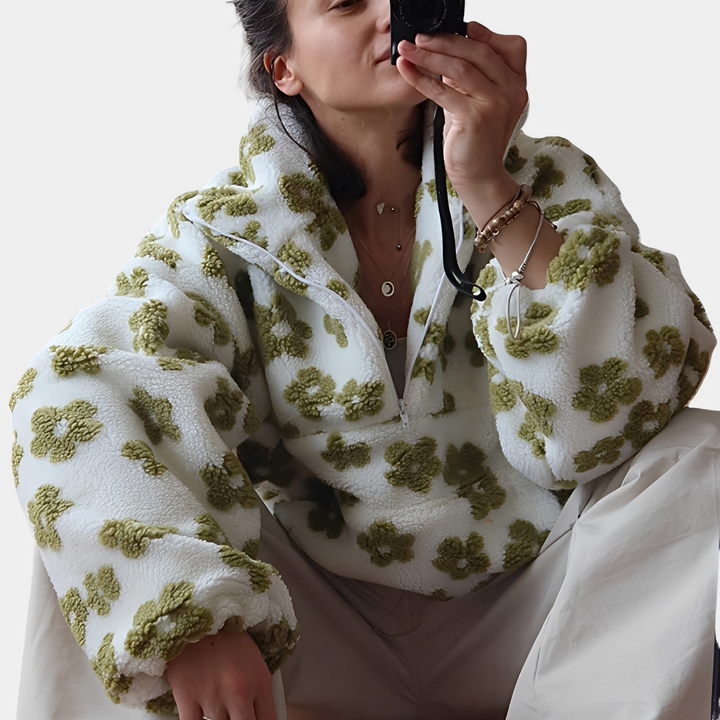 Mirla | Dam-Sherpa-Tröja med Stiligt Blommönster-Eva Jonsson