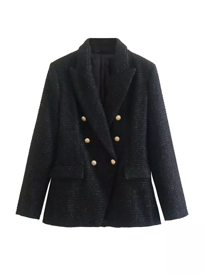 Mirla | Dam Strukturerad Blazer med Dubbelknappslå-Eva Jonsson