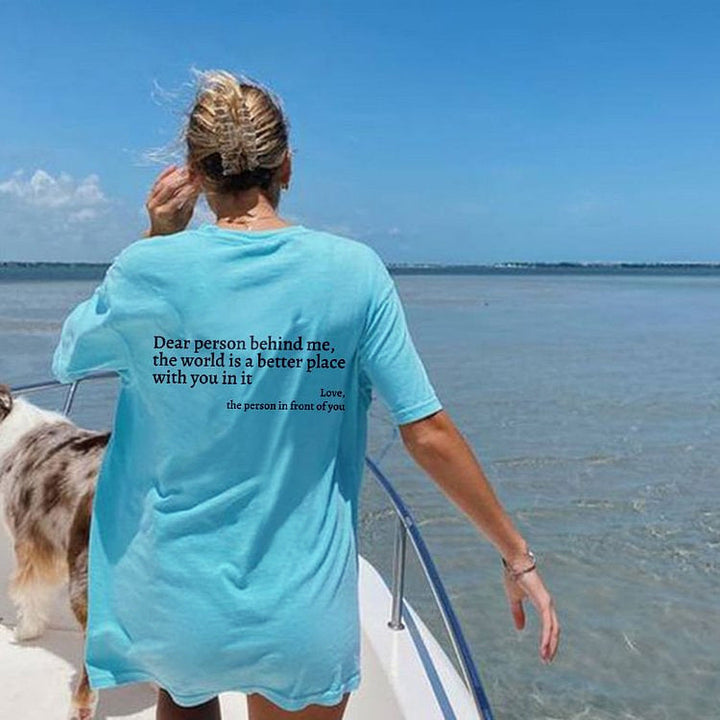 Mirla | Dam T-shirt med rundhals och slogan-Eva Jonsson