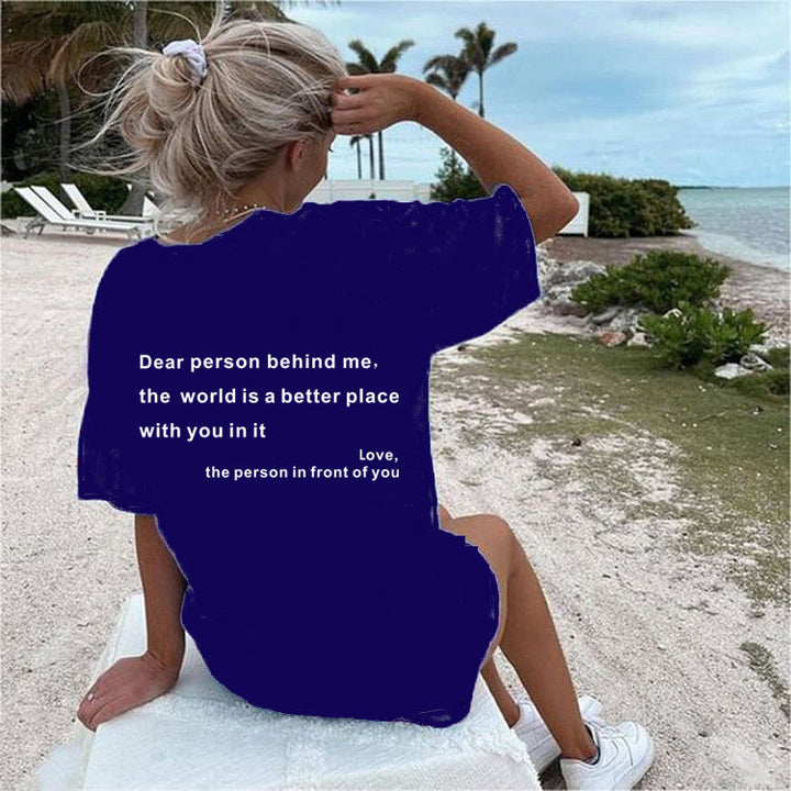 Mirla | Dam T-shirt med rundhals och slogan-Eva Jonsson