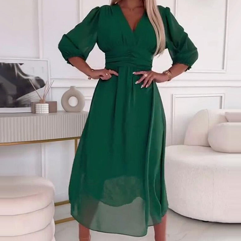 Mirla | Dam V-ringad Lätt Chiffon Klänningar-Eva Jonsson