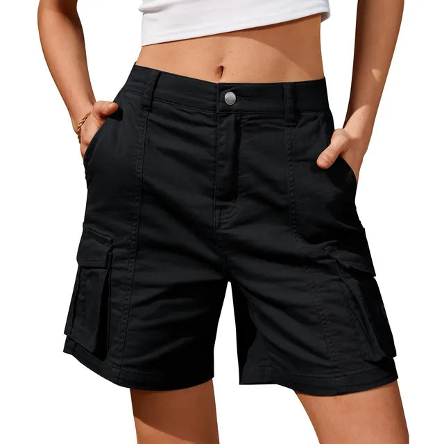 Mirla | Dam Vintage Cargo Shorts: Elastisk midja och 6 fickor-Eva Jonsson