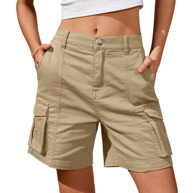 Mirla | Dam Vintage Cargo Shorts: Elastisk midja och 6 fickor-Eva Jonsson