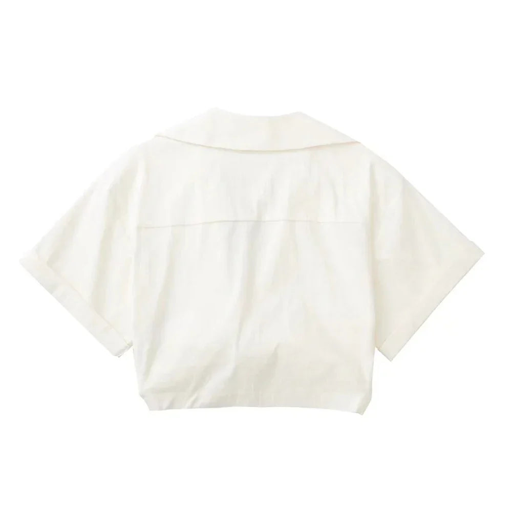 Mirla | Dam Vintage Korta Ärmar Linne Crop Shirt-Eva Jonsson