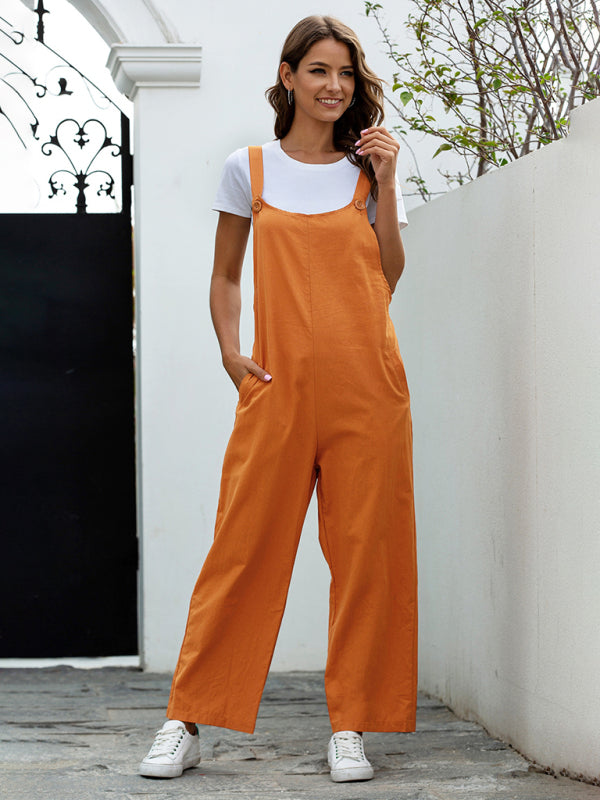 Mirla | Dam Woven Retro Casual Long Overalls-Eva Jonsson