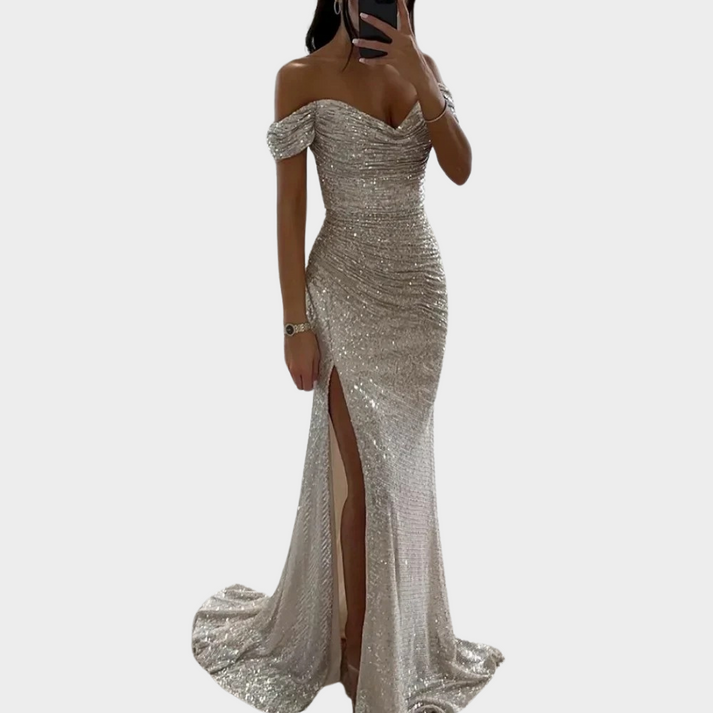 Mirla | Dam lång elegant aftonklänning med slits för kvinnor-Eva Jonsson