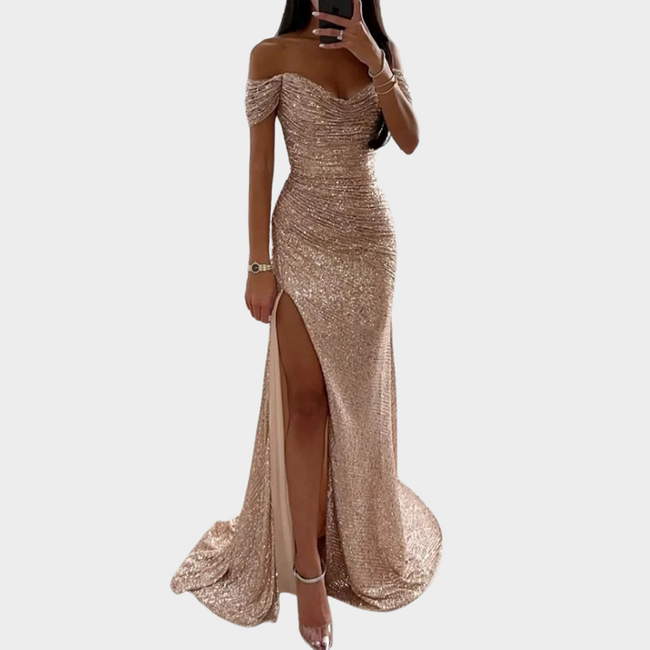 Mirla | Dam lång elegant aftonklänning med slits för kvinnor-Eva Jonsson
