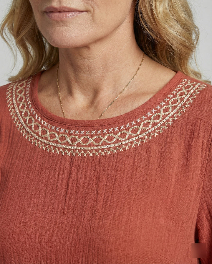 Mirla - Damens Broderad Bomulls-Linnekjol, Luftig & Löst Skuren-Eva Jonsson