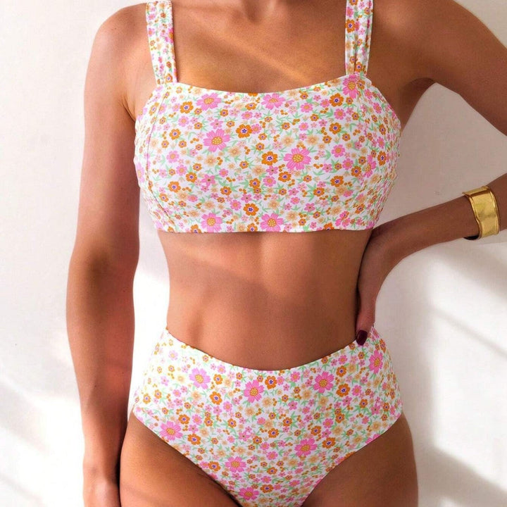 Mirla | Damens Hög midja Bikini-set med Blommönster och Bredd Axlar-Eva Jonsson