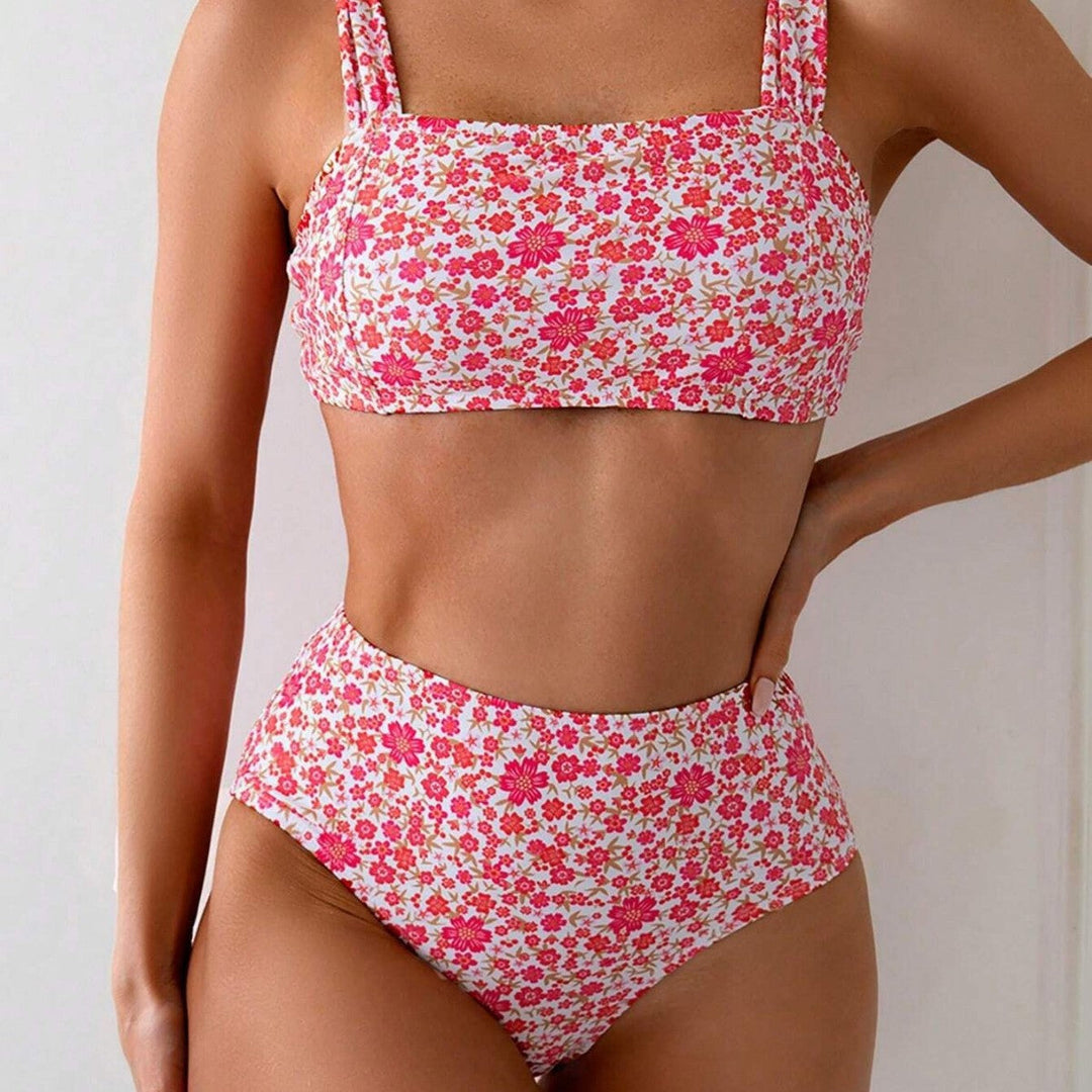 Mirla | Damens Hög midja Bikini-set med Blommönster och Bredd Axlar-Eva Jonsson