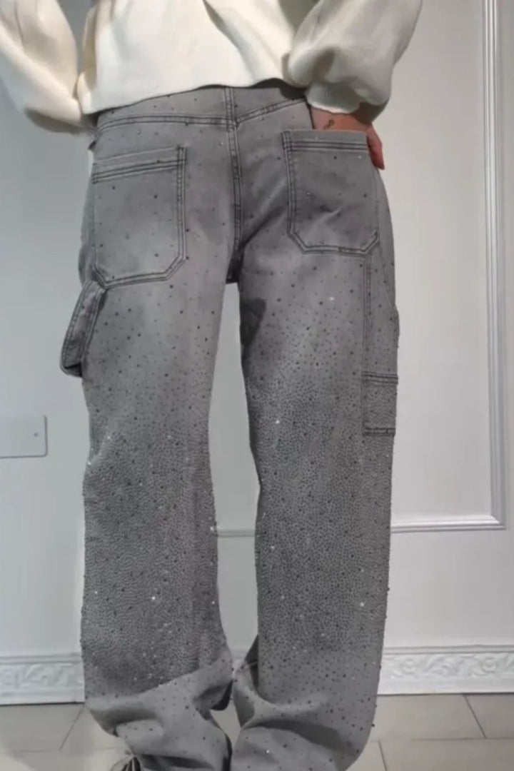 Mirla | Damens tvättade jeans med strassdetaljer i lös passform-Eva Jonsson