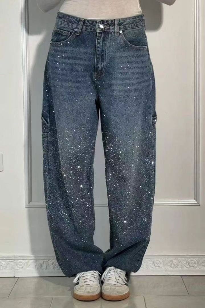 Mirla | Damens tvättade jeans med strassdetaljer i lös passform-Eva Jonsson