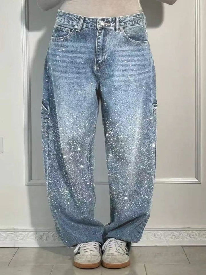 Mirla | Damens tvättade jeans med strassdetaljer i lös passform-Eva Jonsson