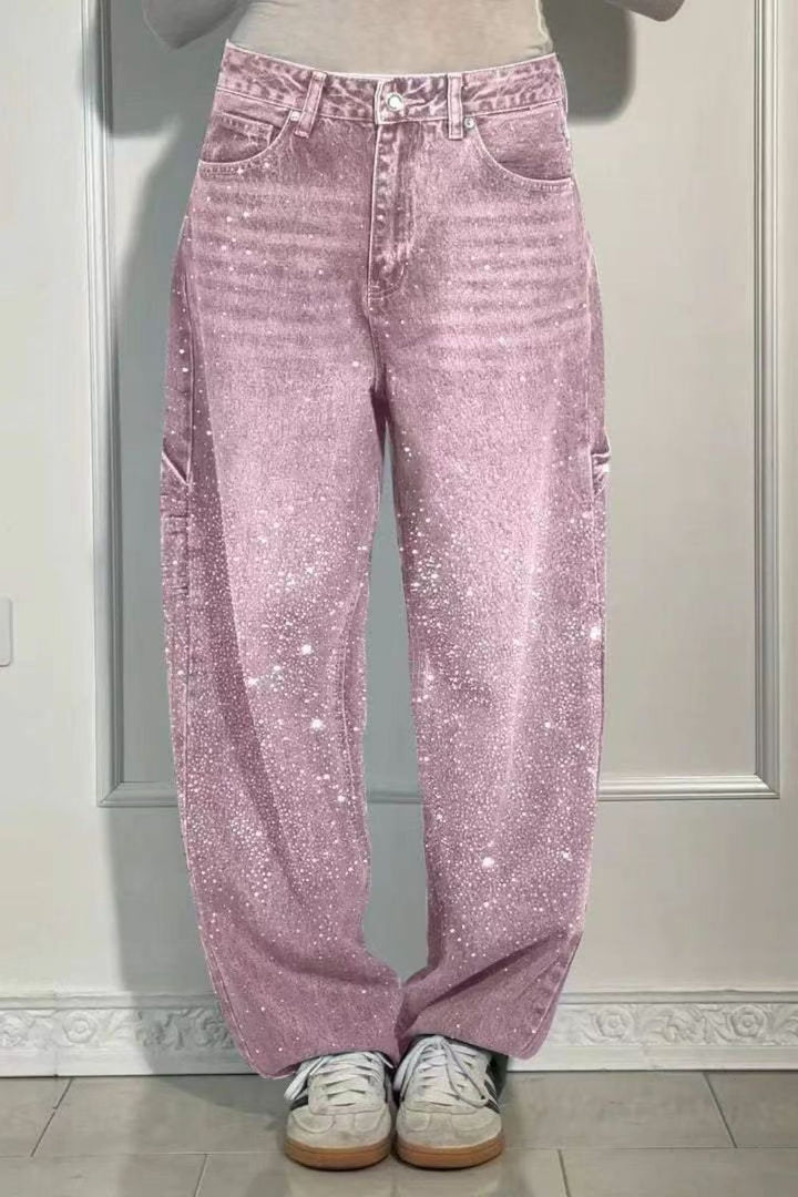 Mirla | Damens tvättade jeans med strassdetaljer i lös passform-Eva Jonsson