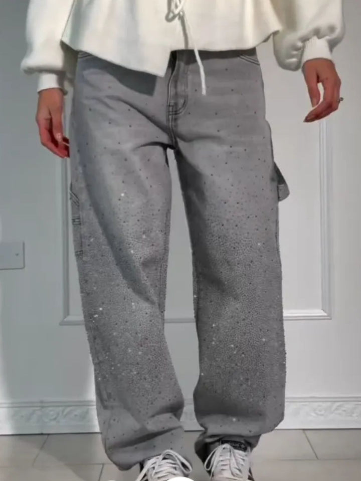 Mirla | Damens tvättade jeans med strassdetaljer i lös passform-Eva Jonsson