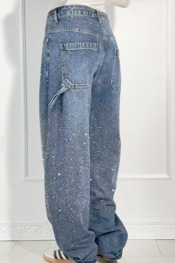 Mirla | Damens tvättade jeans med strassdetaljer i lös passform-Eva Jonsson