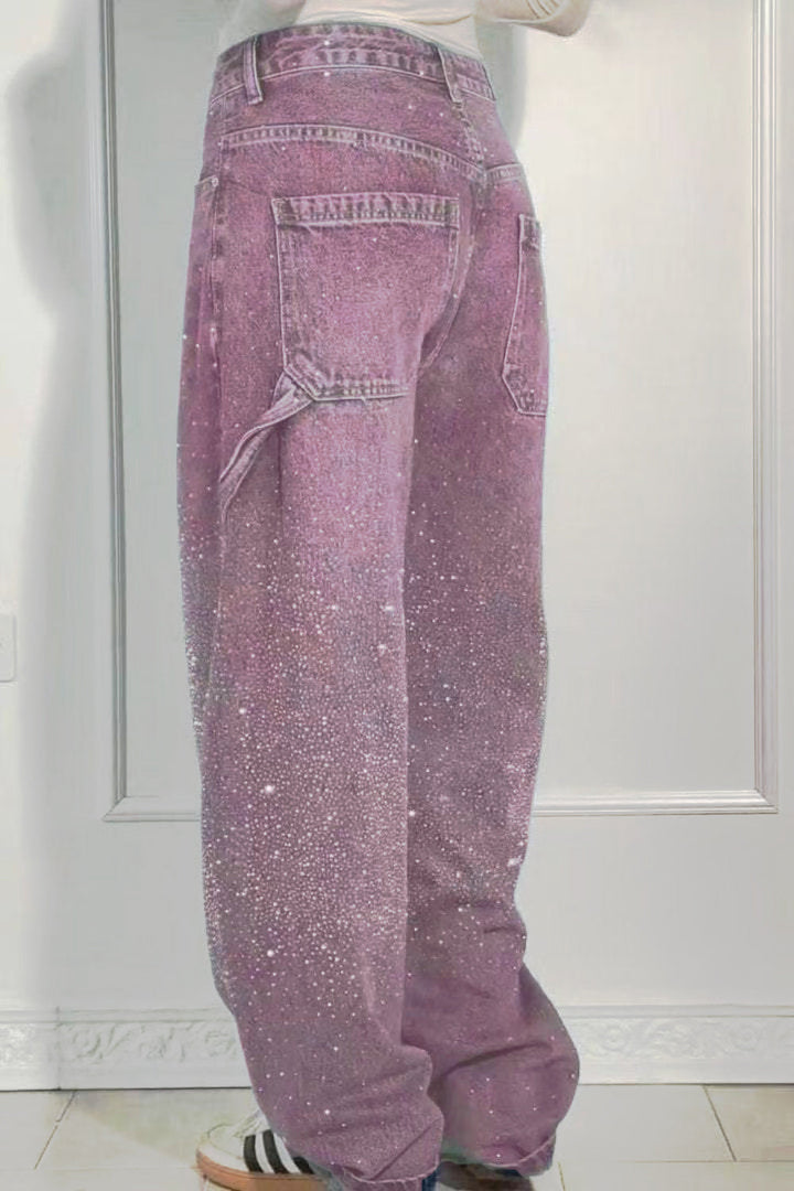 Mirla | Damens tvättade jeans med strassdetaljer i lös passform-Eva Jonsson