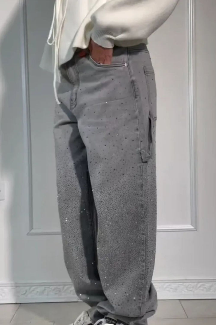 Mirla | Damens tvättade jeans med strassdetaljer i lös passform-Eva Jonsson
