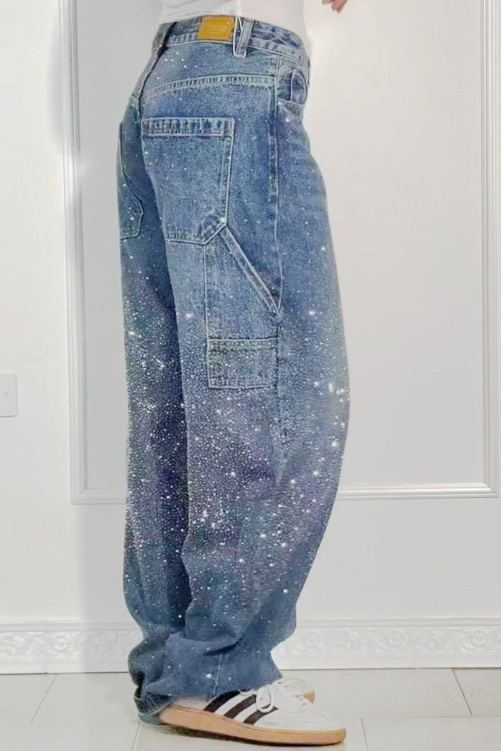 Mirla | Damens tvättade jeans med strassdetaljer i lös passform-Eva Jonsson