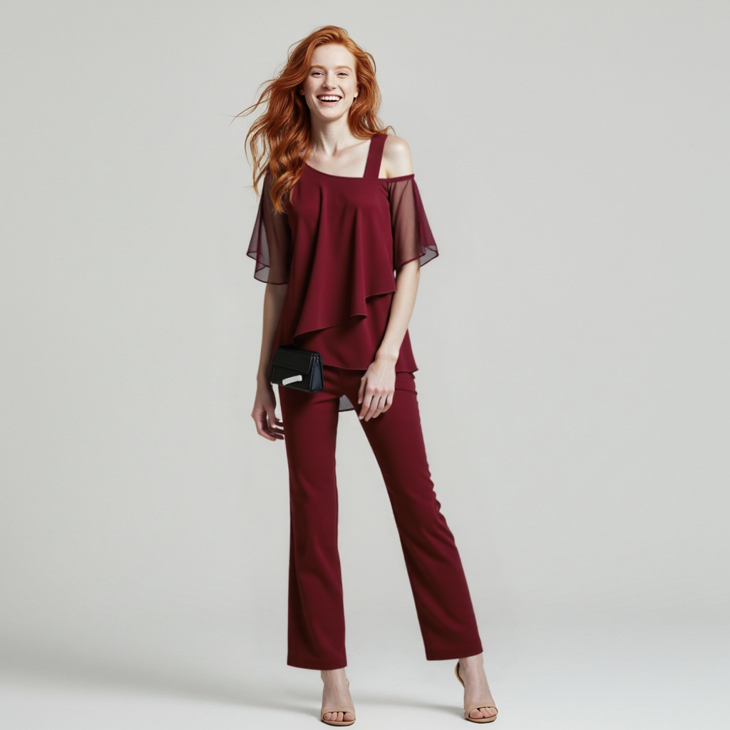 Mirla | Damenset Elegant Jumpsuit med Cold Shoulder Blus-Eva Jonsson