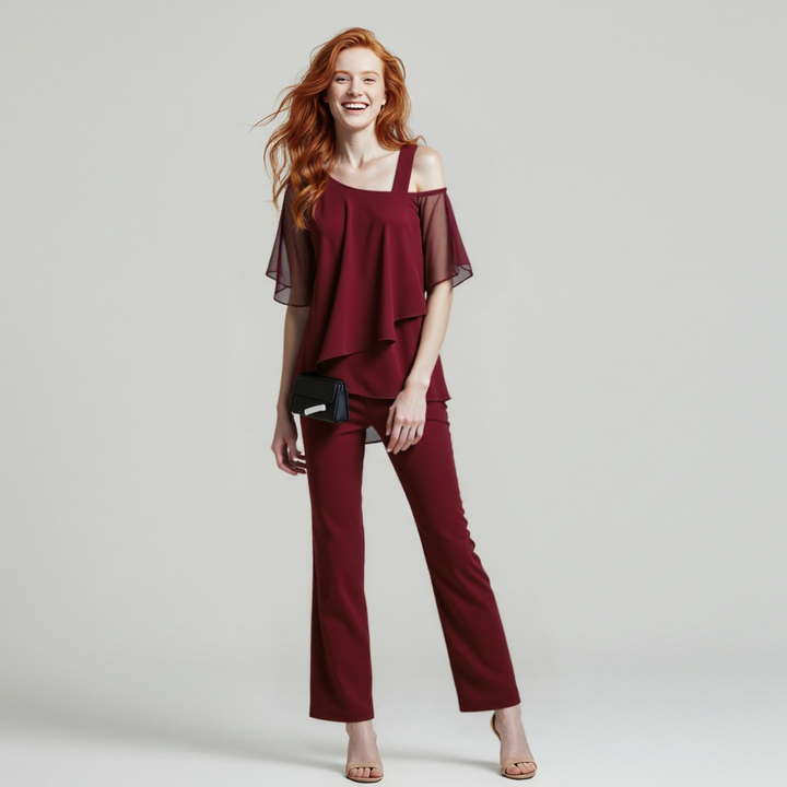 Mirla | Damenset Elegant Jumpsuit med Cold Shoulder Blus-Eva Jonsson