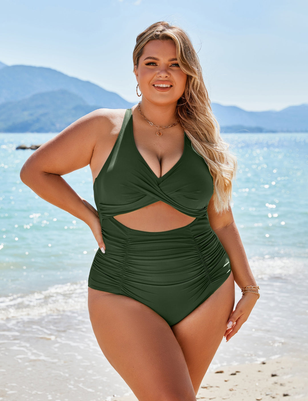Mirla | Damer Enstyckade Baddräkter Push Up Magkontroll Baddräkter V-Urringning Cutout Måttlig Badmode-Eva Jonsson