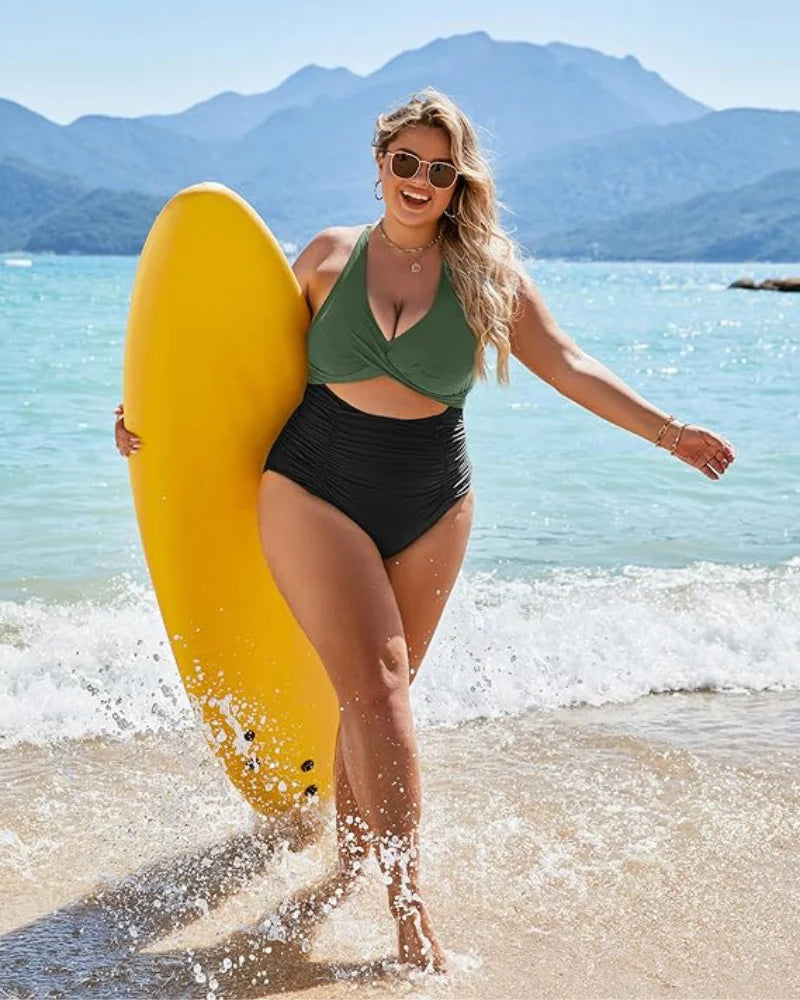 Mirla | Damer Enstyckade Baddräkter Push Up Magkontroll Baddräkter V-Urringning Cutout Måttlig Badmode-Eva Jonsson