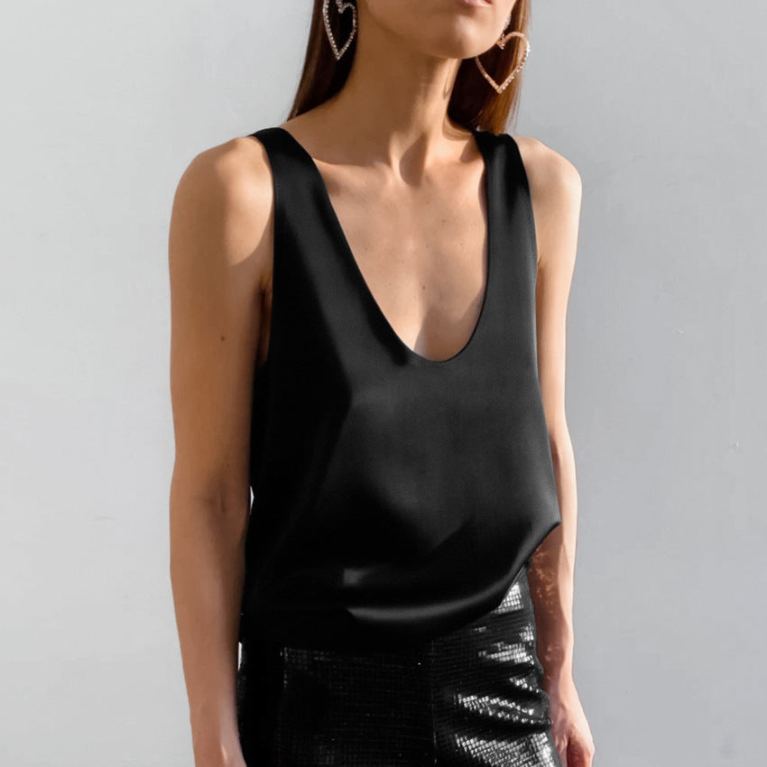 Mirla | Damer Satin U Hals T-shirt Ärmlös Top-Eva Jonsson