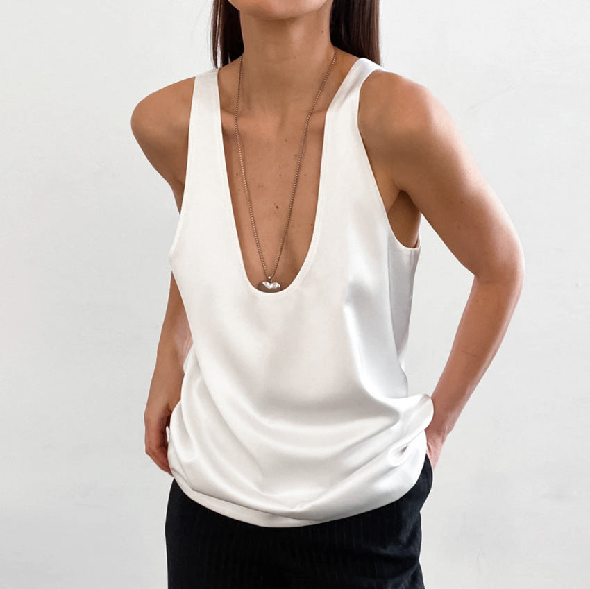 Mirla | Damer Satin U Hals T-shirt Ärmlös Top-Eva Jonsson