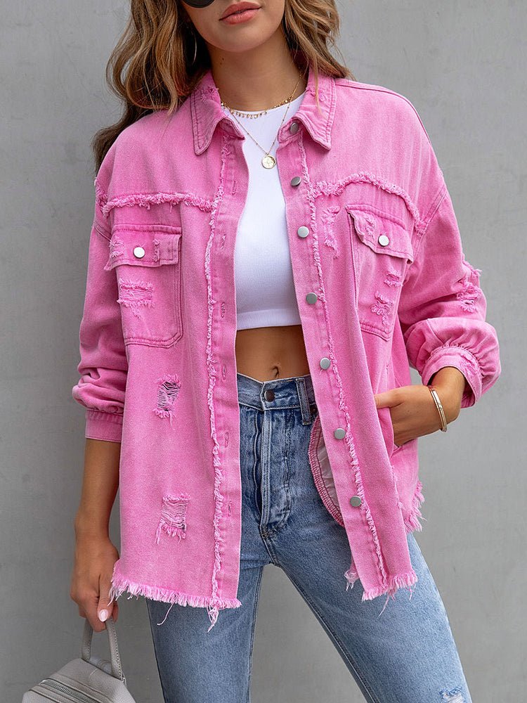 Mirla | Damjackor Medium Lång Tattered Loose Denim Jacka-Eva Jonsson
