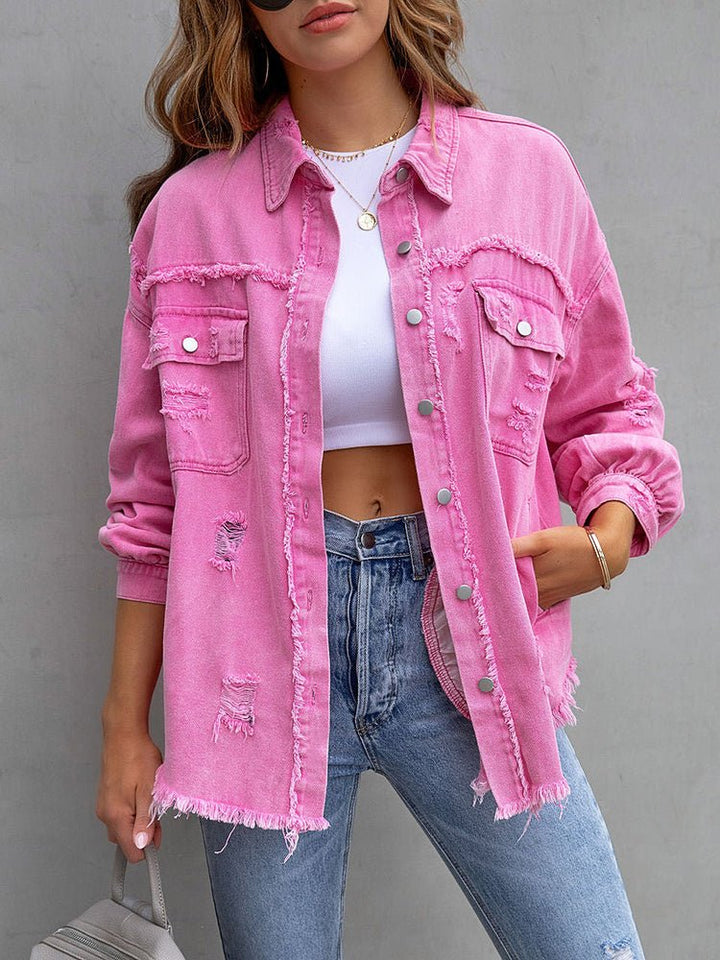 Mirla | Damjackor Medium Lång Tattered Loose Denim Jacka-Eva Jonsson