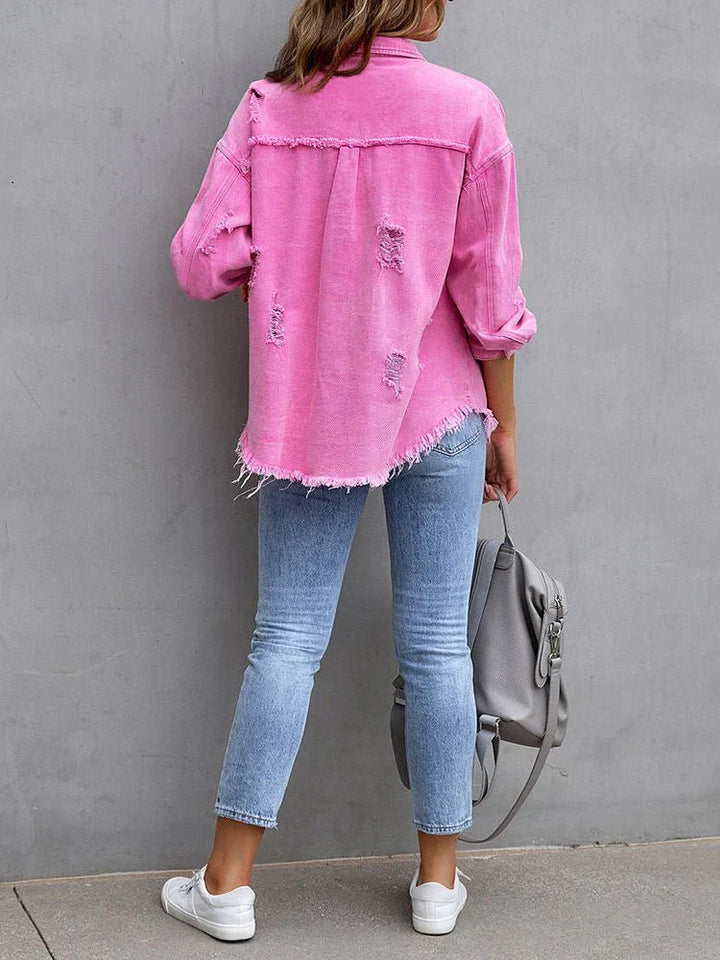 Mirla | Damjackor Medium Lång Tattered Loose Denim Jacka-Eva Jonsson