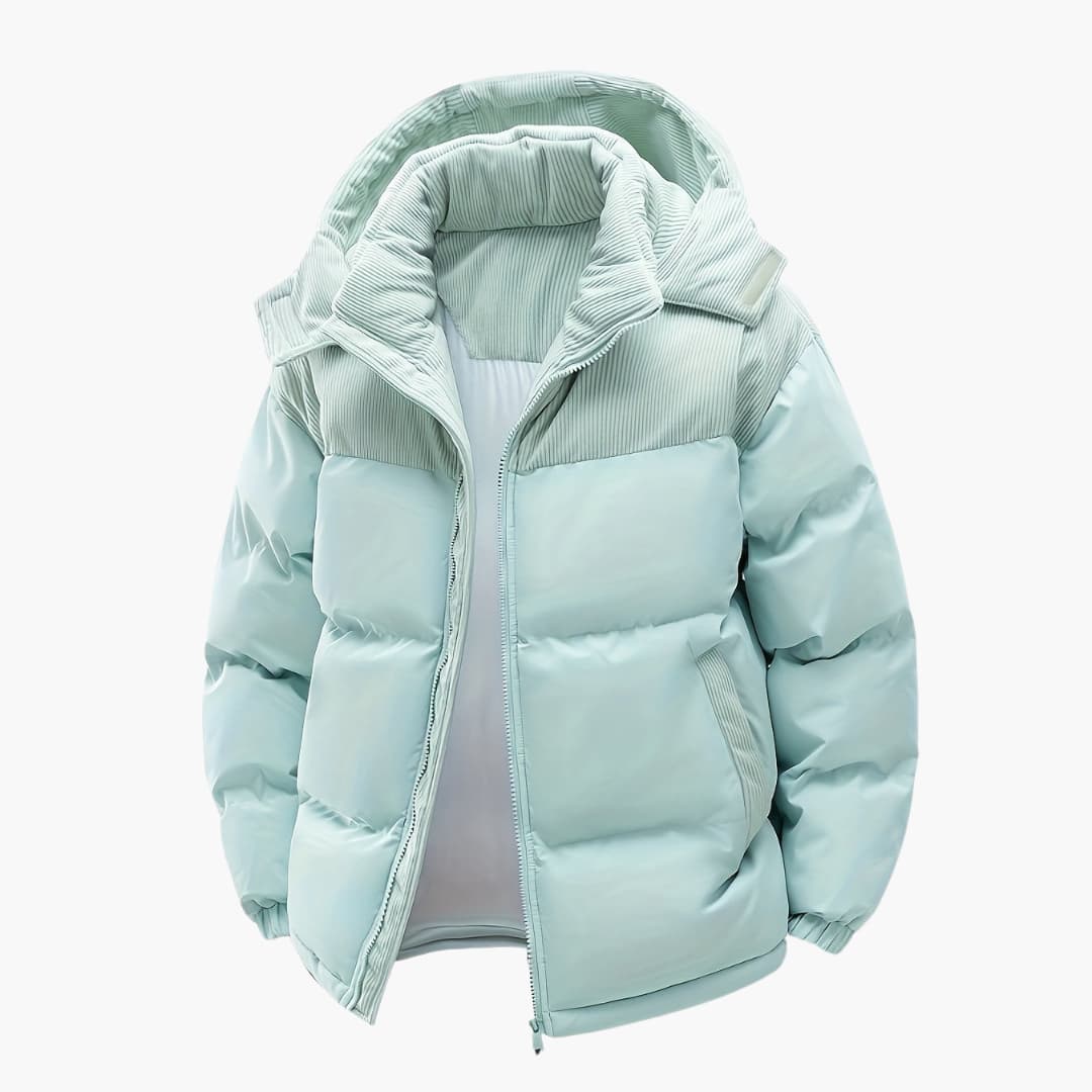 Mirla | Dammig hoodiejacka med puffar och färgblockdesign-Eva Jonsson
