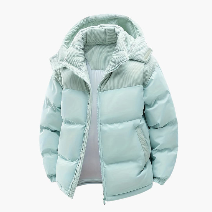 Mirla | Dammig hoodiejacka med puffar och färgblockdesign-Eva Jonsson