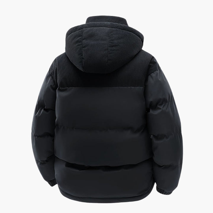 Mirla | Dammig hoodiejacka med puffar och färgblockdesign-Eva Jonsson